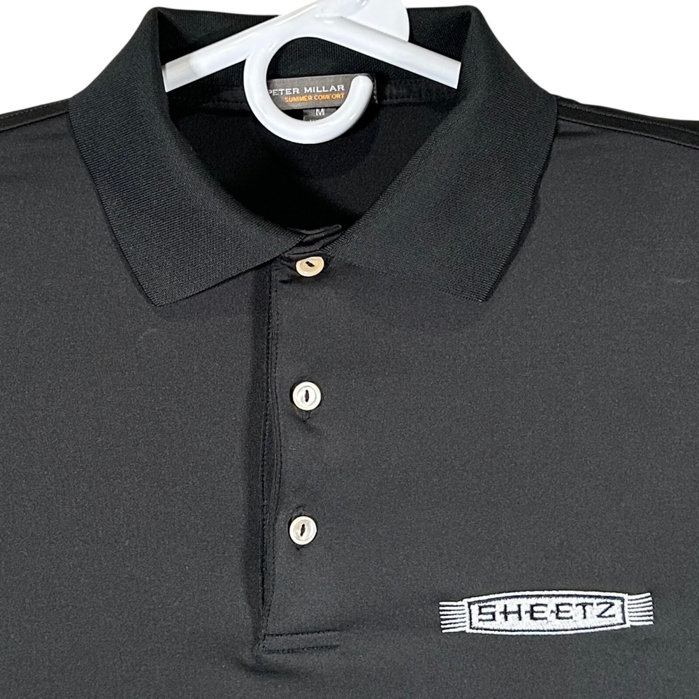 Peter Millar Summer Comfort Sheetz Polo Shirt Mens Medium Black Short Sleeve